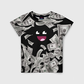 Детская футболка 3D с принтом Деньги и купюры смайл в Екатеринбурге, 100% гипоаллергенный полиэфир | прямой крой, круглый вырез горловины, длина до линии бедер, чуть спущенное плечо, ткань немного тянется | богатый | деньги | доллары | купюры | мажор