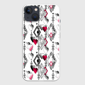Чехол для iPhone 13 с принтом Абстрактный современный узор в Екатеринбурге,  |  | абстрактный | ажурный | бабочки | винтажный | красное сердце | лоскуты | любовь | пэчворк | ретро | сердце | современный | черный и белый