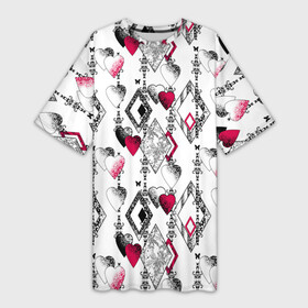 Платье-футболка 3D с принтом Абстрактный современный узор в Екатеринбурге,  |  | абстрактный | ажурный | бабочки | винтажный | красное сердце | лоскуты | любовь | пэчворк | ретро | сердце | современный | черный и белый
