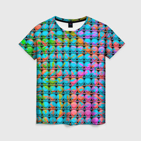 Женская футболка 3D с принтом POP IT | Взрыв Красок в Екатеринбурге, 100% полиэфир ( синтетическое хлопкоподобное полотно) | прямой крой, круглый вырез горловины, длина до линии бедер | Тематика изображения на принте: it | pop | pop it | взрыв | димпл | игрушка антистресс | краски | поп ит | попит | пупырышки | радуга | разноцветная | симпл | сквиш | тренд тик тока