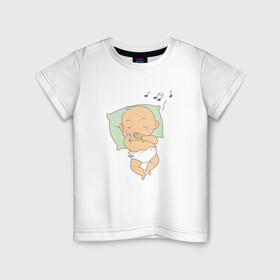 Детская футболка хлопок с принтом сладкий сон в Екатеринбурге, 100% хлопок | круглый вырез горловины, полуприлегающий силуэт, длина до линии бедер | колыбельная | люлька | младенец | памперс | подушка | постель | ребёнок | сон
