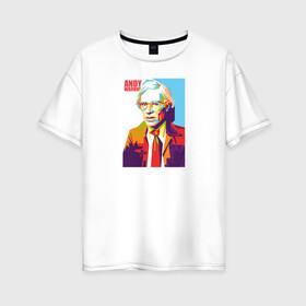 Женская футболка хлопок Oversize с принтом Andy Warhol в Екатеринбурге, 100% хлопок | свободный крой, круглый ворот, спущенный рукав, длина до линии бедер
 | andy warhol | автопортрет | дизайнер | издатель журналов | кинорежиссёр | коммерческий поп арт | писатель | продюсер | художник | энди уорхол