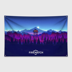 Флаг-баннер с принтом Purplewatch в Екатеринбурге, 100% полиэстер | размер 67 х 109 см, плотность ткани — 95 г/м2; по краям флага есть четыре люверса для крепления | Тематика изображения на принте: firewatch | gamers | games | вышка | иллюстрация | лес