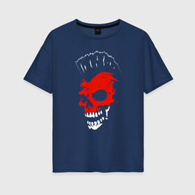 Женская футболка хлопок Oversize с принтом Веселый роджер в Екатеринбурге, 100% хлопок | свободный крой, круглый ворот, спущенный рукав, длина до линии бедер
 | ирокез | красный | скелет | страшный | челюсть | череп