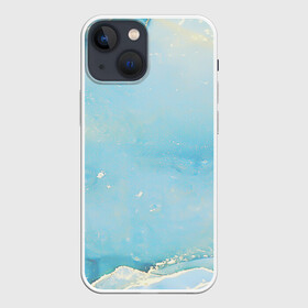 Чехол для iPhone 13 mini с принтом Голубая Акварель в Екатеринбурге,  |  | волны | золото | золотой | камень | красивый | краски | мрамор | пастель | разводы | текстура | узор