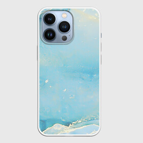 Чехол для iPhone 13 Pro с принтом Голубая Акварель в Екатеринбурге,  |  | волны | золото | золотой | камень | красивый | краски | мрамор | пастель | разводы | текстура | узор