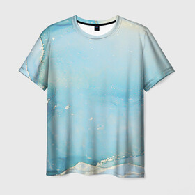 Мужская футболка 3D с принтом Голубая Акварель в Екатеринбурге, 100% полиэфир | прямой крой, круглый вырез горловины, длина до линии бедер | волны | золото | золотой | камень | красивый | краски | мрамор | пастель | разводы | текстура | узор