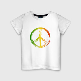Детская футболка хлопок с принтом Радужный мир | Peace (Z) в Екатеринбурге, 100% хлопок | круглый вырез горловины, полуприлегающий силуэт, длина до линии бедер | bloom | blossom | floret | flowers | hippies | peace | знак | любовь | мир | радуга | радужный | радужный мир | символ | хиппи | цветы