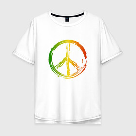 Мужская футболка хлопок Oversize с принтом Радужный мир | Peace (Z) в Екатеринбурге, 100% хлопок | свободный крой, круглый ворот, “спинка” длиннее передней части | bloom | blossom | floret | flowers | hippies | peace | знак | любовь | мир | радуга | радужный | радужный мир | символ | хиппи | цветы