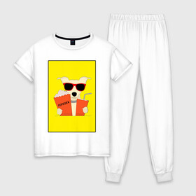 Женская пижама хлопок с принтом Пес кинофил в Екатеринбурге, 100% хлопок | брюки и футболка прямого кроя, без карманов, на брюках мягкая резинка на поясе и по низу штанин | кино | киноман | киносеанс | кинотеатр | кинофил | пес | собака