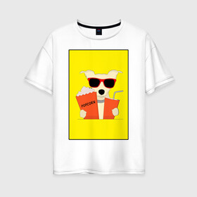 Женская футболка хлопок Oversize с принтом Пес кинофил в Екатеринбурге, 100% хлопок | свободный крой, круглый ворот, спущенный рукав, длина до линии бедер
 | кино | киноман | киносеанс | кинотеатр | кинофил | пес | собака