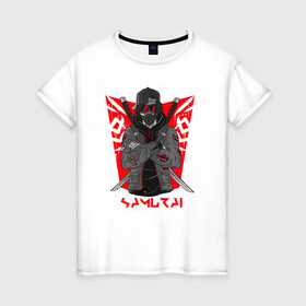 Женская футболка хлопок с принтом Samurai/Самурай в Екатеринбурге, 100% хлопок | прямой крой, круглый вырез горловины, длина до линии бедер, слегка спущенное плечо | samurai | анархист | воин | катана | мечи | самурай