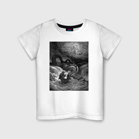 Детская футболка хлопок с принтом Левиафан морское чудовище Leviathan в Екатеринбурге, 100% хлопок | круглый вырез горловины, полуприлегающий силуэт, длина до линии бедер | Тематика изображения на принте: leviathan | sea monster | гравюра | левиафан | морское чудовище | чудище