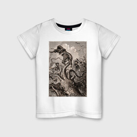 Детская футболка хлопок с принтом Кракен морское чудовище в Екатеринбурге, 100% хлопок | круглый вырез горловины, полуприлегающий силуэт, длина до линии бедер | kraken | sea monster | кракен | морское чудовище | осьминог
