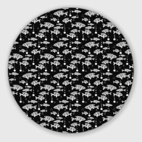 Коврик для мышки круглый с принтом Узор для рыбака  в Екатеринбурге, резина и полиэстер | круглая форма, изображение наносится на всю лицевую часть | абстрактная рыба | аквариум | вода | гороскоп | детский | мужской | пузыри | рыба | рыбалка | рыбка | черно белый