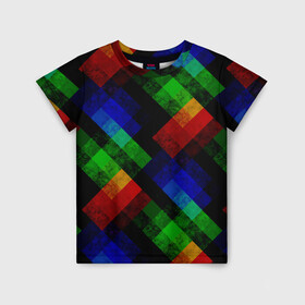 Детская футболка 3D с принтом Разноцветный мраморный узор  в Екатеринбурге, 100% гипоаллергенный полиэфир | прямой крой, круглый вырез горловины, длина до линии бедер, чуть спущенное плечо, ткань немного тянется | абстрактный | зеленый | красный | мраморный | пэчворк | радужный | разноцветный | синий | черный