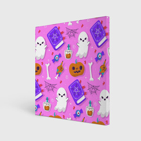 Холст квадратный с принтом Дневной Хэллоуин в Екатеринбурге, 100% ПВХ |  | Тематика изображения на принте: background | иллюстрация | книга | конфеты | паутина | призрак | тыква