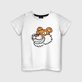 Детская футболка хлопок с принтом Хитрый Тигр в Екатеринбурге, 100% хлопок | круглый вырез горловины, полуприлегающий силуэт, длина до линии бедер | 2022 | animal | cat | lion | tiger | год тигра | животные | зверь | зубы | кот | кошка | лев | охотник | полосатый | природа | тигр | тигренок | тигрица | хищник