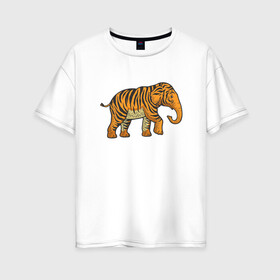 Женская футболка хлопок Oversize с принтом Тигровый слон в Екатеринбурге, 100% хлопок | свободный крой, круглый ворот, спущенный рукав, длина до линии бедер
 | 2022 | animal | cat | elephant | lion | tiger | африка | год тигра | животные | зверь | зубы | кот | кошка | лев | охотник | полосатый | природа | слон | слоненок | тигр | тигренок | тигрица | хищник