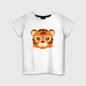 Детская футболка хлопок с принтом Cute Tiger в Екатеринбурге, 100% хлопок | круглый вырез горловины, полуприлегающий силуэт, длина до линии бедер | 2022 | animal | cat | lion | tiger | год тигра | животные | зверь | зубы | кот | кошка | лев | охотник | полосатый | природа | тигр | тигренок | тигрица | хищник