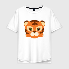 Мужская футболка хлопок Oversize с принтом Cute Tiger в Екатеринбурге, 100% хлопок | свободный крой, круглый ворот, “спинка” длиннее передней части | 2022 | animal | cat | lion | tiger | год тигра | животные | зверь | зубы | кот | кошка | лев | охотник | полосатый | природа | тигр | тигренок | тигрица | хищник