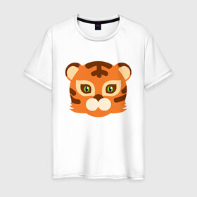 Мужская футболка хлопок с принтом Cute Tiger в Екатеринбурге, 100% хлопок | прямой крой, круглый вырез горловины, длина до линии бедер, слегка спущенное плечо. | 2022 | animal | cat | lion | tiger | год тигра | животные | зверь | зубы | кот | кошка | лев | охотник | полосатый | природа | тигр | тигренок | тигрица | хищник