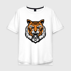 Мужская футболка хлопок Oversize с принтом Голова тигра в Екатеринбурге, 100% хлопок | свободный крой, круглый ворот, “спинка” длиннее передней части | 2022 | animal | cat | lion | tiger | год тигра | животные | зверь | зубы | кот | кошка | лев | охотник | полосатый | природа | тигр | тигренок | тигрица | хищник