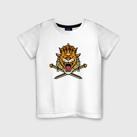 Детская футболка хлопок с принтом Tiger King в Екатеринбурге, 100% хлопок | круглый вырез горловины, полуприлегающий силуэт, длина до линии бедер | 2022 | animal | cat | king | lion | tiger | год тигра | животные | зверь | зубы | король | кот | кошка | лев | охотник | полосатый | природа | тигр | тигренок | тигрица | хищник | царь