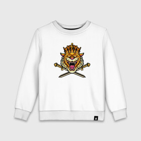 Детский свитшот хлопок с принтом Tiger King в Екатеринбурге, 100% хлопок | круглый вырез горловины, эластичные манжеты, пояс и воротник | 2022 | animal | cat | king | lion | tiger | год тигра | животные | зверь | зубы | король | кот | кошка | лев | охотник | полосатый | природа | тигр | тигренок | тигрица | хищник | царь