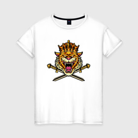Женская футболка хлопок с принтом Tiger King в Екатеринбурге, 100% хлопок | прямой крой, круглый вырез горловины, длина до линии бедер, слегка спущенное плечо | 2022 | animal | cat | king | lion | tiger | год тигра | животные | зверь | зубы | король | кот | кошка | лев | охотник | полосатый | природа | тигр | тигренок | тигрица | хищник | царь