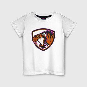 Детская футболка хлопок с принтом Тигр Убийца в Екатеринбурге, 100% хлопок | круглый вырез горловины, полуприлегающий силуэт, длина до линии бедер | 2022 | animal | cat | lion | tiger | год тигра | животные | зверь | зубы | кот | кошка | лев | охотник | полосатый | природа | тигр | тигренок | тигрица | хищник