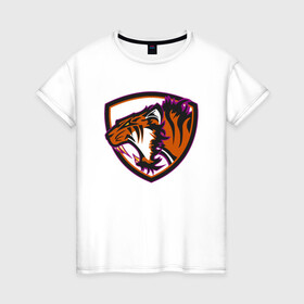 Женская футболка хлопок с принтом Тигр Убийца в Екатеринбурге, 100% хлопок | прямой крой, круглый вырез горловины, длина до линии бедер, слегка спущенное плечо | 2022 | animal | cat | lion | tiger | год тигра | животные | зверь | зубы | кот | кошка | лев | охотник | полосатый | природа | тигр | тигренок | тигрица | хищник