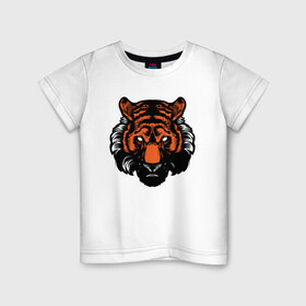 Детская футболка хлопок с принтом Bad Tiger в Екатеринбурге, 100% хлопок | круглый вырез горловины, полуприлегающий силуэт, длина до линии бедер | Тематика изображения на принте: 2022 | animal | cat | lion | tiger | год тигра | животные | зверь | зубы | кот | кошка | лев | охотник | полосатый | природа | тигр | тигренок | тигрица | хищник