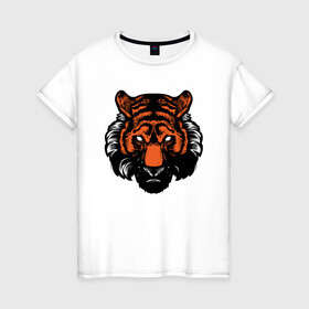 Женская футболка хлопок с принтом Bad Tiger в Екатеринбурге, 100% хлопок | прямой крой, круглый вырез горловины, длина до линии бедер, слегка спущенное плечо | 2022 | animal | cat | lion | tiger | год тигра | животные | зверь | зубы | кот | кошка | лев | охотник | полосатый | природа | тигр | тигренок | тигрица | хищник