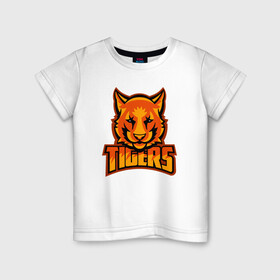 Детская футболка хлопок с принтом Tigers в Екатеринбурге, 100% хлопок | круглый вырез горловины, полуприлегающий силуэт, длина до линии бедер | 2022 | animal | cat | lion | tiger | год тигра | животные | зверь | зубы | кот | кошка | лев | охотник | полосатый | природа | тигр | тигренок | тигрица | хищник