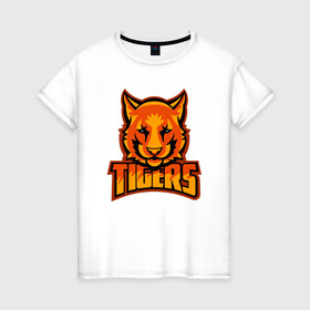 Женская футболка хлопок с принтом Tigers в Екатеринбурге, 100% хлопок | прямой крой, круглый вырез горловины, длина до линии бедер, слегка спущенное плечо | 2022 | animal | cat | lion | tiger | год тигра | животные | зверь | зубы | кот | кошка | лев | охотник | полосатый | природа | тигр | тигренок | тигрица | хищник