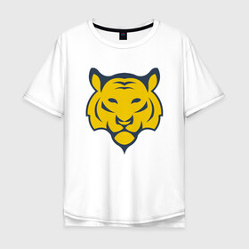 Мужская футболка хлопок Oversize с принтом Yellow Tiger в Екатеринбурге, 100% хлопок | свободный крой, круглый ворот, “спинка” длиннее передней части | 2022 | animal | cat | lion | tiger | год тигра | животные | зверь | зубы | кот | кошка | лев | охотник | полосатый | природа | тигр | тигренок | тигрица | хищник