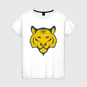 Женская футболка хлопок с принтом Yellow Tiger в Екатеринбурге, 100% хлопок | прямой крой, круглый вырез горловины, длина до линии бедер, слегка спущенное плечо | 2022 | animal | cat | lion | tiger | год тигра | животные | зверь | зубы | кот | кошка | лев | охотник | полосатый | природа | тигр | тигренок | тигрица | хищник