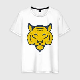 Мужская футболка хлопок с принтом Yellow Tiger в Екатеринбурге, 100% хлопок | прямой крой, круглый вырез горловины, длина до линии бедер, слегка спущенное плечо. | 2022 | animal | cat | lion | tiger | год тигра | животные | зверь | зубы | кот | кошка | лев | охотник | полосатый | природа | тигр | тигренок | тигрица | хищник