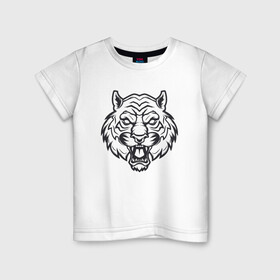 Детская футболка хлопок с принтом White Tiger в Екатеринбурге, 100% хлопок | круглый вырез горловины, полуприлегающий силуэт, длина до линии бедер | 2022 | animal | cat | lion | tiger | год тигра | животные | зверь | зубы | кот | кошка | лев | охотник | полосатый | природа | тигр | тигренок | тигрица | хищник