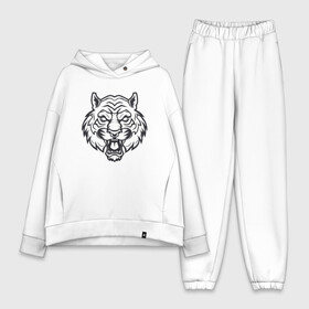 Женский костюм хлопок Oversize с принтом White Tiger в Екатеринбурге,  |  | 2022 | animal | cat | lion | tiger | год тигра | животные | зверь | зубы | кот | кошка | лев | охотник | полосатый | природа | тигр | тигренок | тигрица | хищник