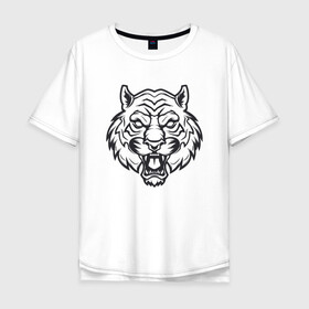 Мужская футболка хлопок Oversize с принтом White Tiger в Екатеринбурге, 100% хлопок | свободный крой, круглый ворот, “спинка” длиннее передней части | 2022 | animal | cat | lion | tiger | год тигра | животные | зверь | зубы | кот | кошка | лев | охотник | полосатый | природа | тигр | тигренок | тигрица | хищник