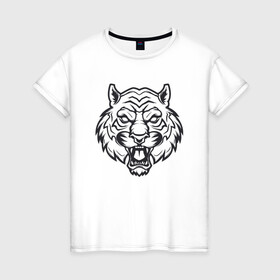 Женская футболка хлопок с принтом White Tiger в Екатеринбурге, 100% хлопок | прямой крой, круглый вырез горловины, длина до линии бедер, слегка спущенное плечо | 2022 | animal | cat | lion | tiger | год тигра | животные | зверь | зубы | кот | кошка | лев | охотник | полосатый | природа | тигр | тигренок | тигрица | хищник