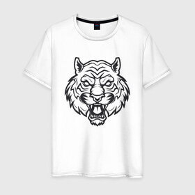 Мужская футболка хлопок с принтом White Tiger в Екатеринбурге, 100% хлопок | прямой крой, круглый вырез горловины, длина до линии бедер, слегка спущенное плечо. | 2022 | animal | cat | lion | tiger | год тигра | животные | зверь | зубы | кот | кошка | лев | охотник | полосатый | природа | тигр | тигренок | тигрица | хищник
