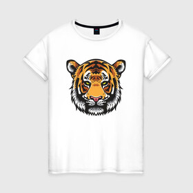 Женская футболка хлопок с принтом Стиль Тигра в Екатеринбурге, 100% хлопок | прямой крой, круглый вырез горловины, длина до линии бедер, слегка спущенное плечо | 2022 | animal | cat | lion | tiger | год тигра | животные | зверь | зубы | кот | кошка | лев | охотник | полосатый | природа | тигр | тигренок | тигрица | хищник