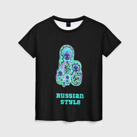 Женская футболка 3D с принтом русский стиль матрешка в Екатеринбурге, 100% полиэфир ( синтетическое хлопкоподобное полотно) | прямой крой, круглый вырез горловины, длина до линии бедер | матрешка | народный | неоновый | русский | стиль | этно