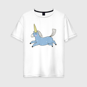 Женская футболка хлопок Oversize с принтом Единорог в полете в Екатеринбурге, 100% хлопок | свободный крой, круглый ворот, спущенный рукав, длина до линии бедер
 | в точечку | выдуманное животное | единорог | лошадь | мифическое животное | рог