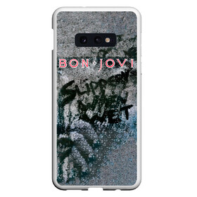 Чехол для Samsung S10E с принтом Slippery When Wet - Bon Jovi в Екатеринбурге, Силикон | Область печати: задняя сторона чехла, без боковых панелей | bon jovi | john | альбом | арена | бон | бон джови | глэм | группа | джови | джон | метал | музыка | надпись | песни | поп | попрок | рок | рокер | смайл | солист | софт | стена | хард | хеви | хевиметал