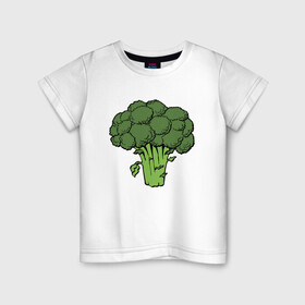 Детская футболка хлопок с принтом Брокколи в Екатеринбурге, 100% хлопок | круглый вырез горловины, полуприлегающий силуэт, длина до линии бедер | Тематика изображения на принте: брокколи | еда | зож | капуста | овощ | растения