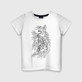 Детская футболка хлопок с принтом Тигр в джунглях татуировка в Екатеринбурге, 100% хлопок | круглый вырез горловины, полуприлегающий силуэт, длина до линии бедер | clouds | jungle | sun | tattoo | tiger | джунгли | камень | облака | озеро | солнце | татуировка | тигр